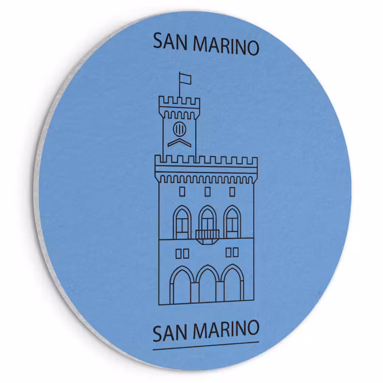 Gebouw - San Marino - Architectuur - Lijntekening - Blauw Akoestische PET Vilt - Rond klein -3d
