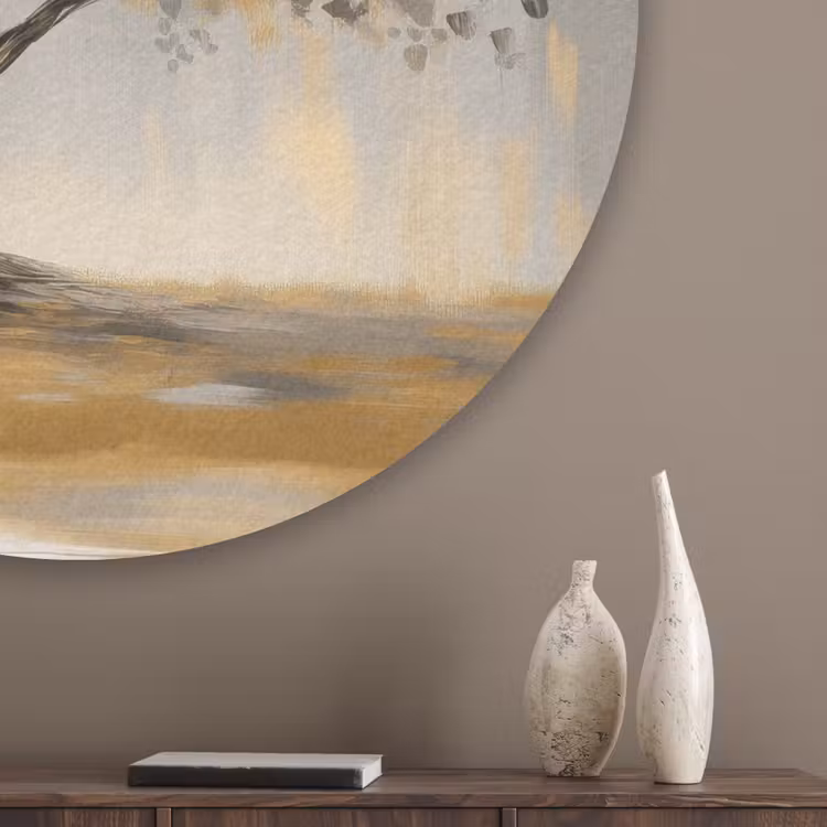 Schilderij - Boom - Abstract - Bladeren Akoestische PET Vilt - Rond klein -sfeer5_closeup