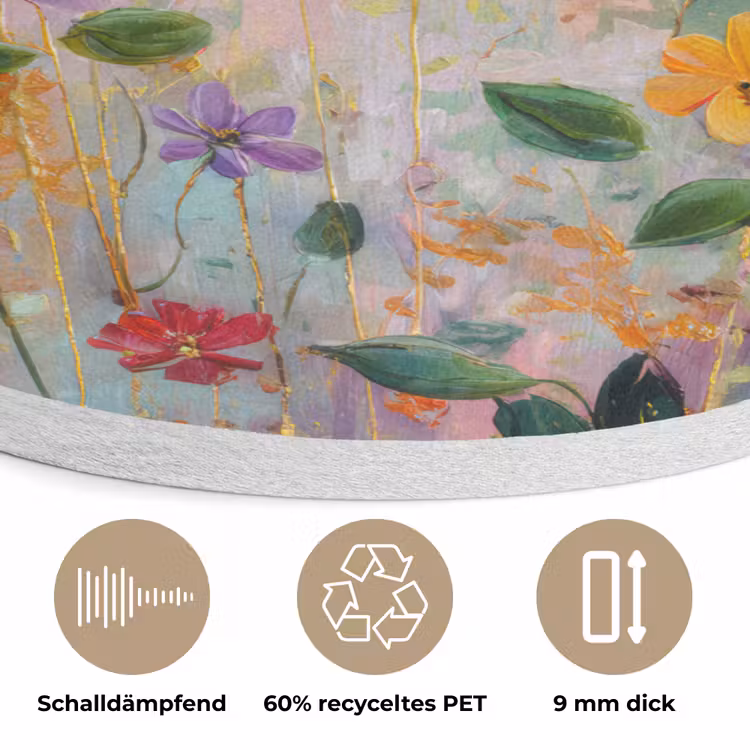 Schilderij - Bloemen - Abstract - Kleurrijk Akoestische PET Vilt - Rond klein -closeup_DE
