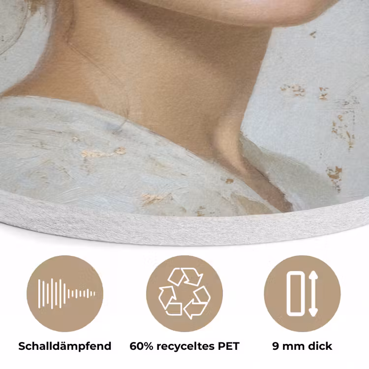 Schilderij - Vrouw - Zonnebril - Bloemenkrans Akoestische PET Vilt - Rond klein -closeup_DE
