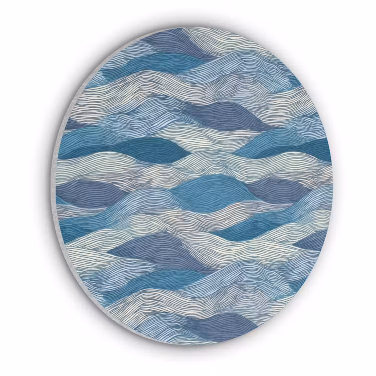 Getekend - Blauw - Wit - Golvend - Streepjes Akoestische PET Vilt - Rond klein 838 -3d