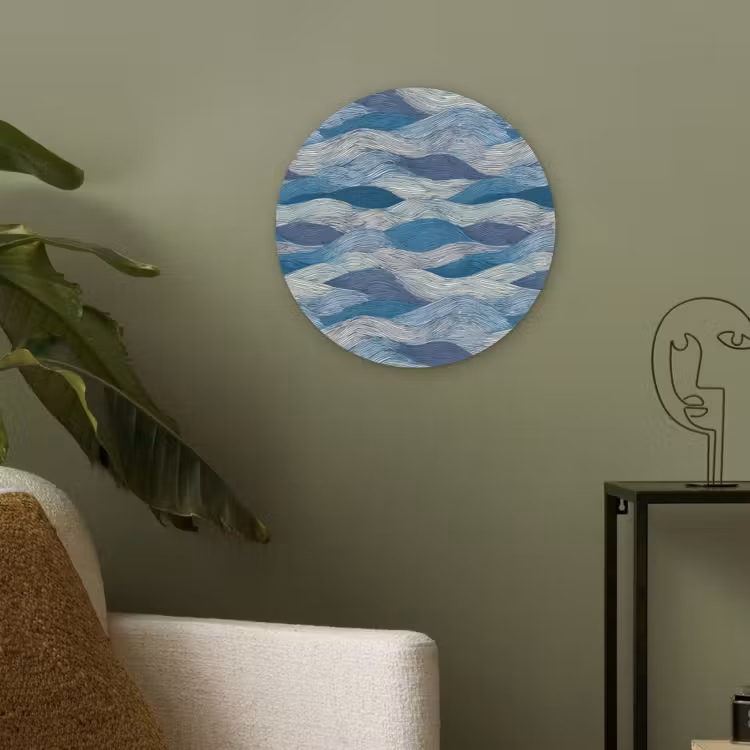 Getekend - Blauw - Wit - Golvend - Streepjes Akoestische PET Vilt - Rond klein 838 -sfeer2