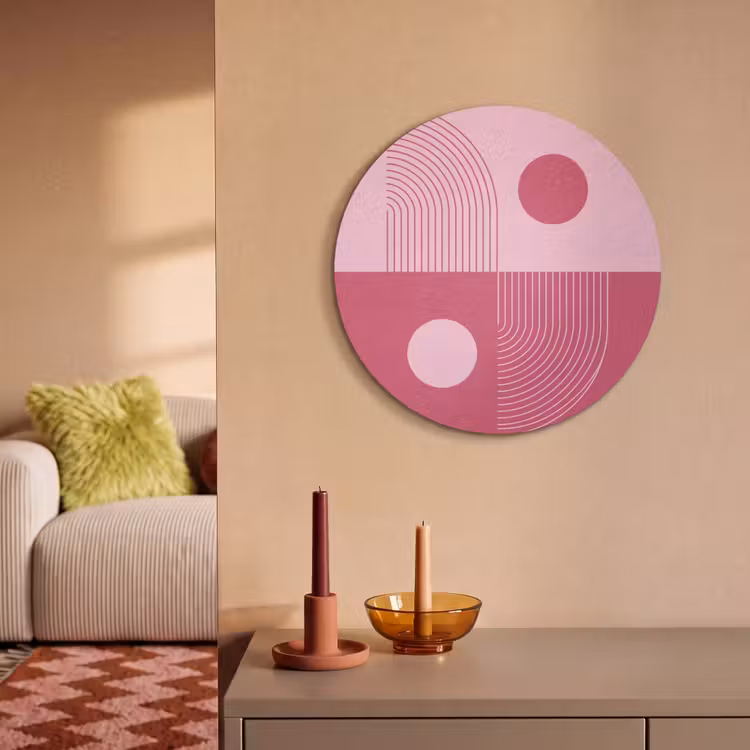 Geometrie - Patroon - Abstract - Roze - Modern Akoestische PET Vilt - Rond klein -sfeer1