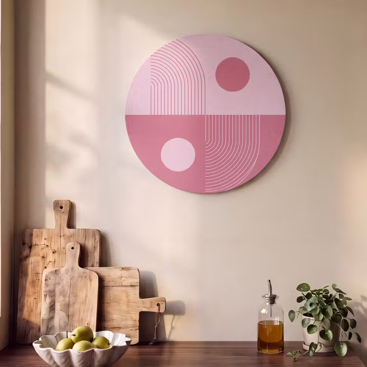 Geometrie - Patroon - Abstract - Roze - Modern Akoestische PET Vilt - Rond klein -sfeer2