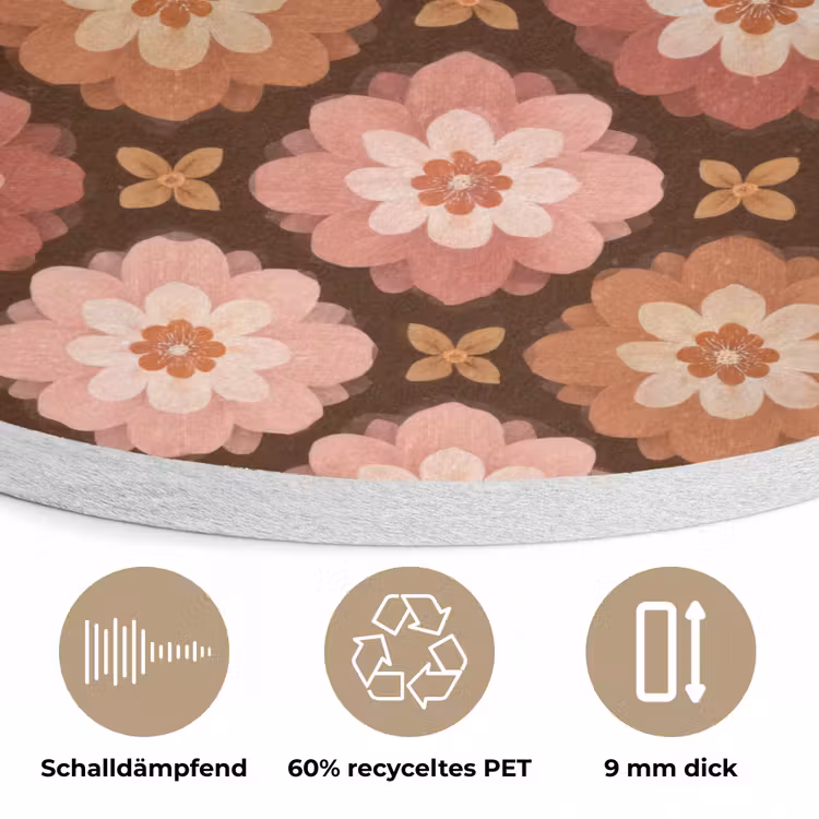 Geometrisch - Bloemen - Kleurrijk Akoestische PET Vilt - Rond klein 838 -closeup_DE