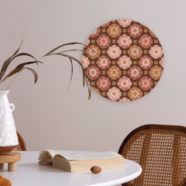 Geometrisch - Bloemen - Kleurrijk Akoestische PET Vilt - Rond klein 838 -sfeer3