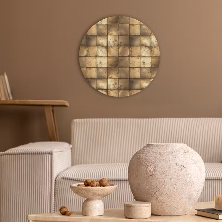 Geometrisch - Tegels - Goud Akoestische PET Vilt - Rond klein 838 -sfeer1