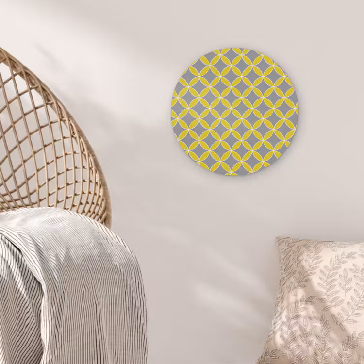 Geometrisch - Cirkels - Modern - Grijs - Geel Akoestische PET Vilt - Rond klein 838 -sfeer4