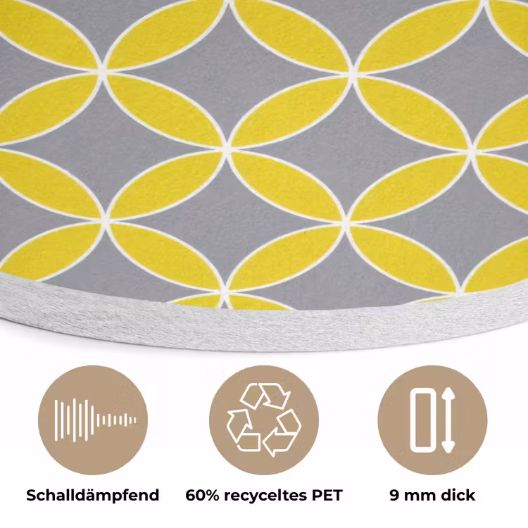 Geometrisch - Cirkels - Modern - Grijs - Geel Akoestische PET Vilt - Rond klein 838 -closeup_DE