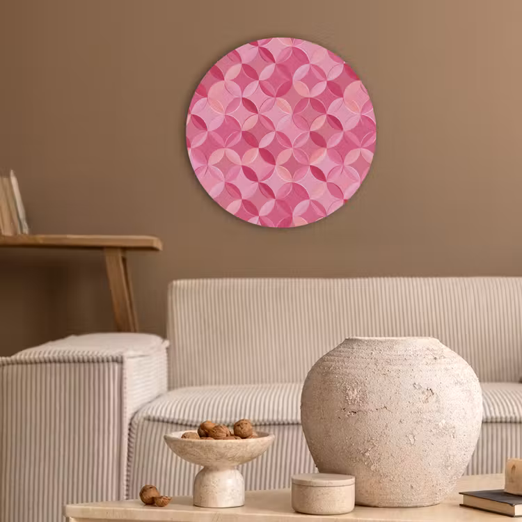 Geometrisch - Mozaïek - Modern - Roze Akoestische PET Vilt - Rond klein 838 -sfeer1