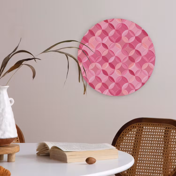 Geometrisch - Mozaïek - Modern - Roze Akoestische PET Vilt - Rond klein 838 -sfeer3