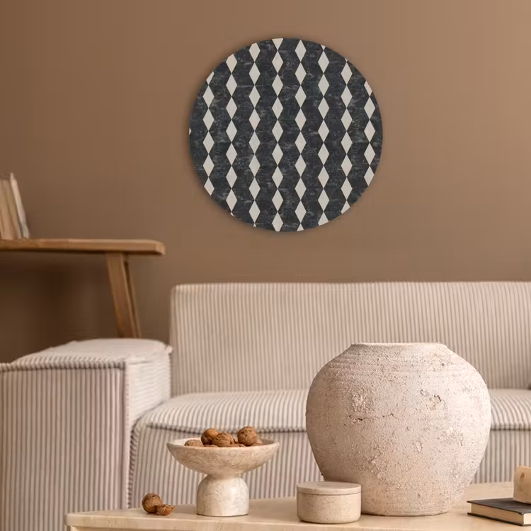 Geometrisch - Patroon - Marmer - Groen Akoestische PET Vilt - Rond klein 838 -sfeer1