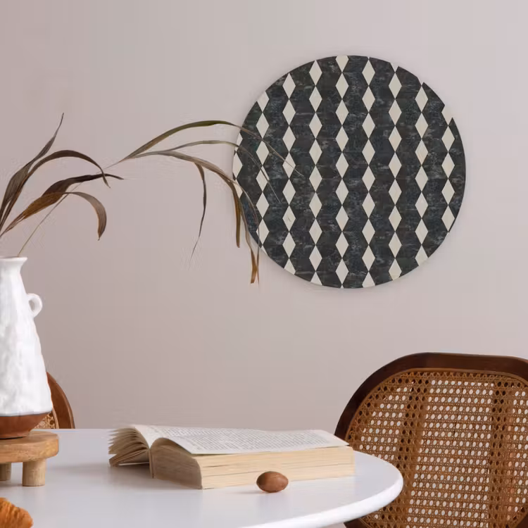 Geometrisch - Patroon - Marmer - Groen Akoestische PET Vilt - Rond klein 838 -sfeer3