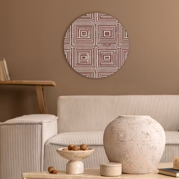 Geometrisch - Patroon - Rood Akoestische PET Vilt - Rond klein 838 -sfeer1
