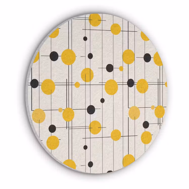 Geometrisch - Retro - Lijnen - Okergeel - Zwart Akoestische PET Vilt - Rond klein 838 -3d