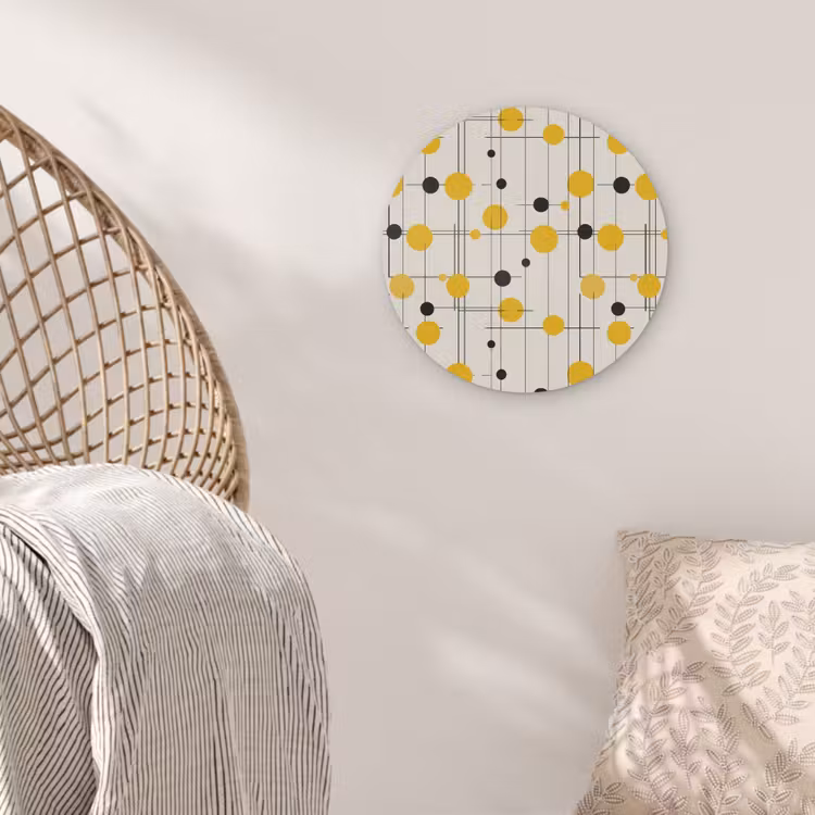 Geometrisch - Retro - Lijnen - Okergeel - Zwart Akoestische PET Vilt - Rond klein 838 -sfeer4