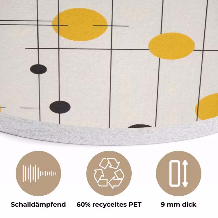 Geometrisch - Retro - Lijnen - Okergeel - Zwart Akoestische PET Vilt - Rond klein 838 -closeup_DE