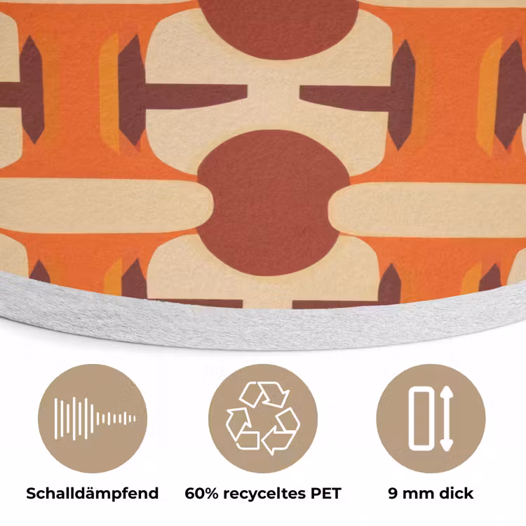 Geometrisch - Retro - Oranje Akoestische PET Vilt - Rond klein 838 -closeup_DE