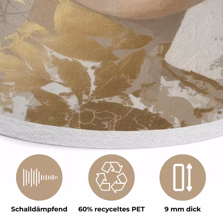 Gezicht - Vrouw - Bladeren - Goud Akoestische PET Vilt - Rond klein -closeup_DE