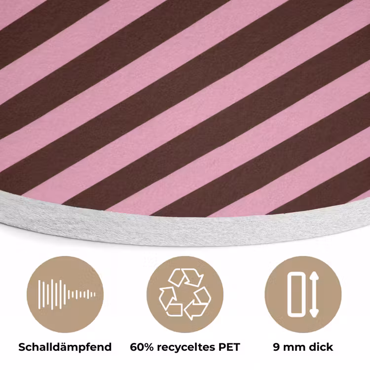 Strepen - Roze - Bruin Akoestische PET Vilt - Rond klein 838 -closeup_DE