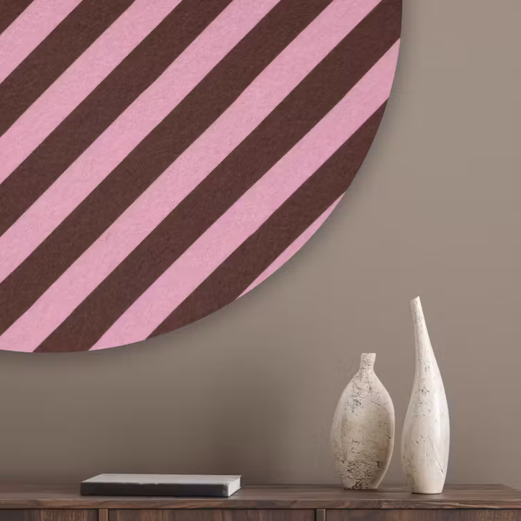 Strepen - Roze - Bruin Akoestische PET Vilt - Rond klein 838 -sfeer5_closeup