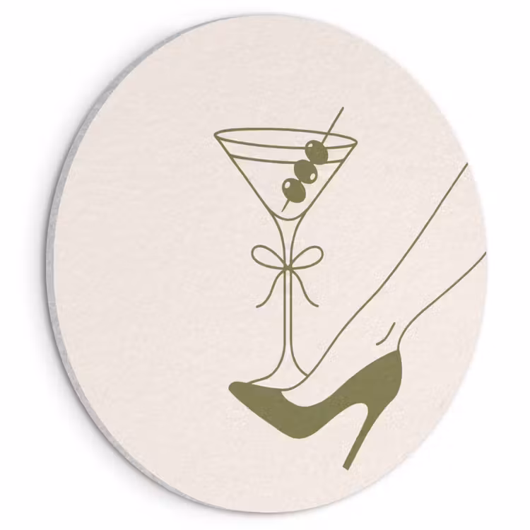 Drank - Martini - Hoge hak - Mode - Groen Akoestische PET Vilt - Rond klein -3d