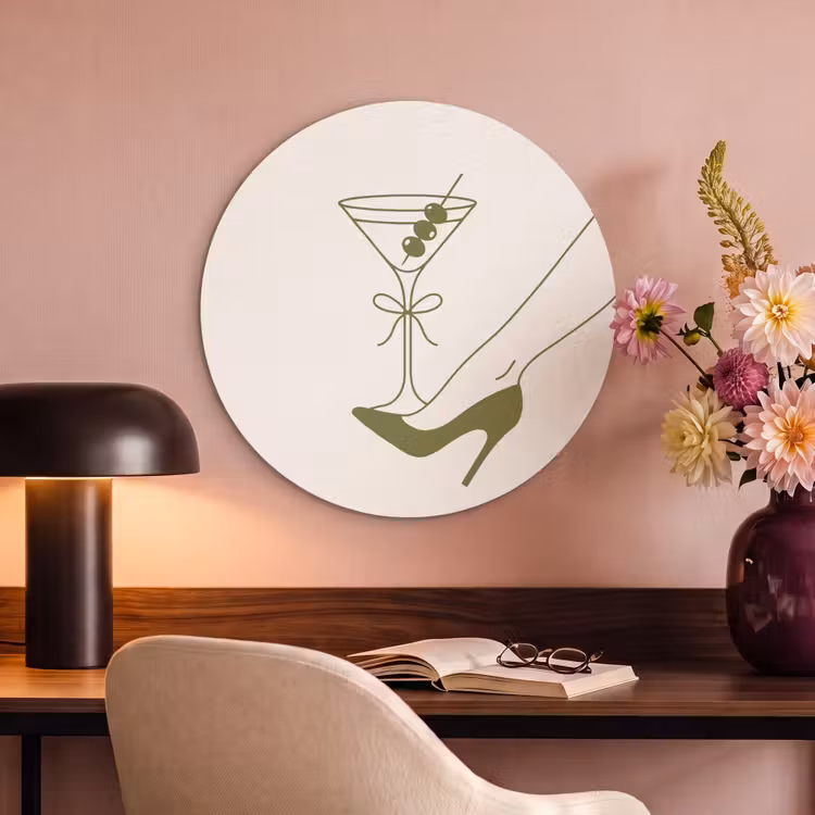 Drank - Martini - Hoge hak - Mode - Groen Akoestische PET Vilt - Rond klein -sfeer3