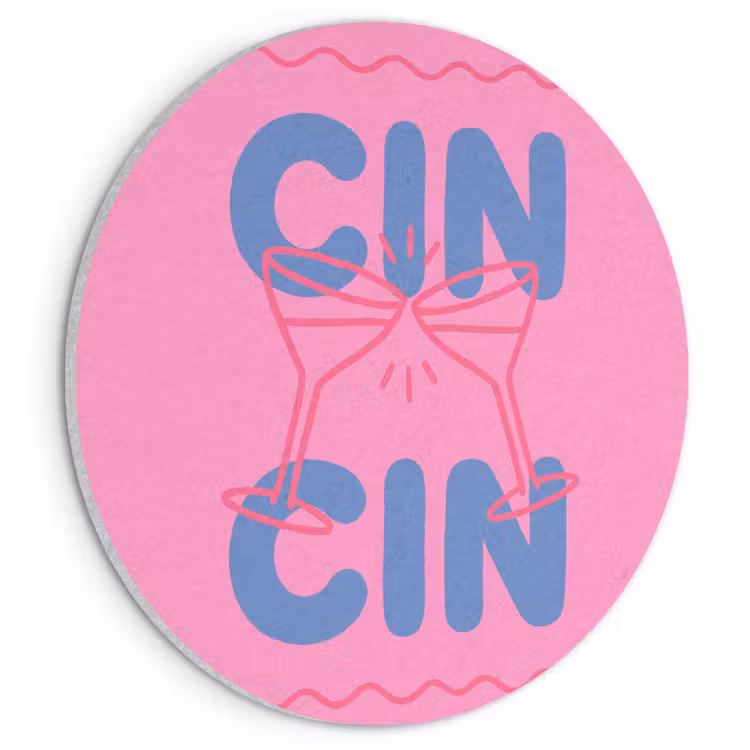 Drank - Glazen - Proost - Modern - Roze Akoestische PET Vilt - Rond klein -3d