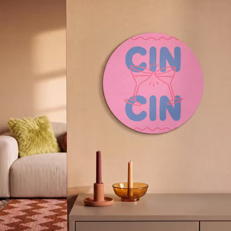 Drank - Glazen - Proost - Modern - Roze Akoestische PET Vilt - Rond klein -sfeer1