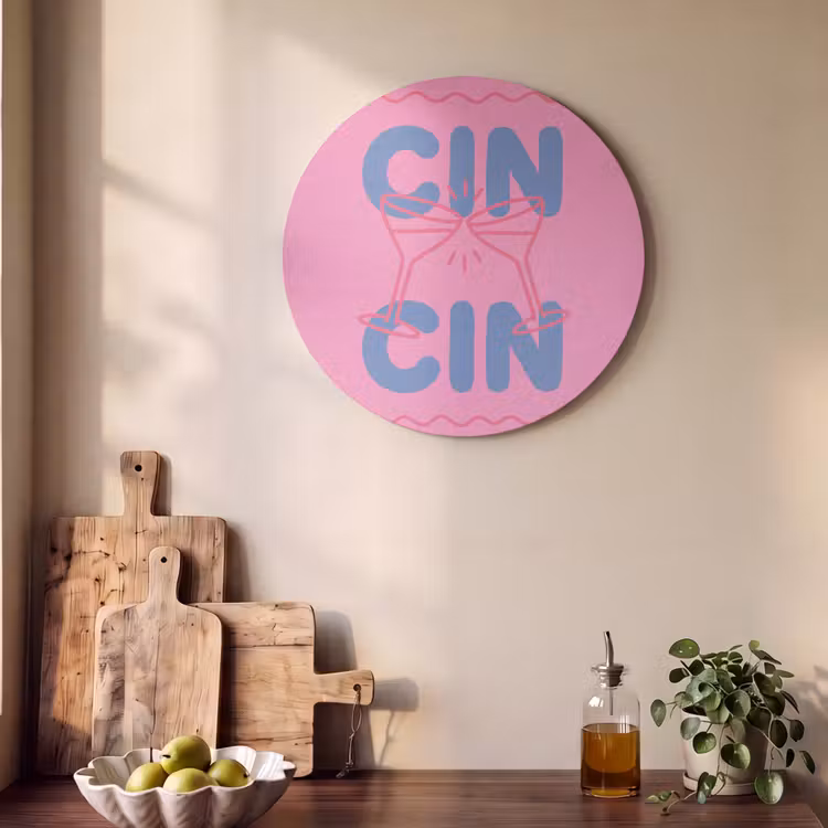 Drank - Glazen - Proost - Modern - Roze Akoestische PET Vilt - Rond klein -sfeer2