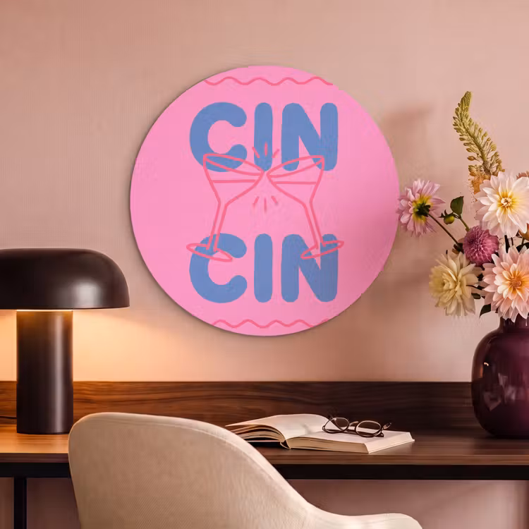 Drank - Glazen - Proost - Modern - Roze Akoestische PET Vilt - Rond klein -sfeer3
