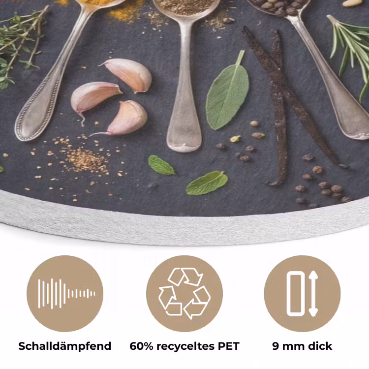 Kruiden - Lepels - Culinair - Kleurrijk - Sfeervol Akoestische PET Vilt - Rond klein -closeup_DE