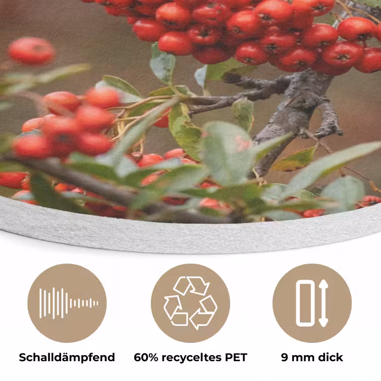 Goudvink - Bessen - Herfst - Natuur - Kleurrijk Akoestische PET Vilt - Rond klein -closeup_DE