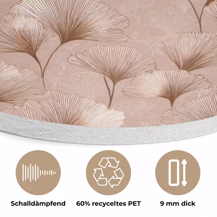 Ginkgo - Patroon - Roze Akoestische PET Vilt - Rond klein 838 -closeup_DE