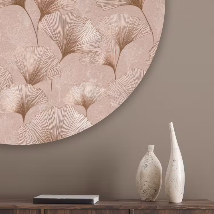Ginkgo - Patroon - Roze Akoestische PET Vilt - Rond klein 838 -sfeer5_closeup