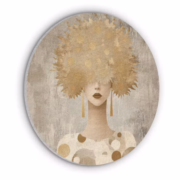 Goud - Portret - Vrouw Akoestische PET Vilt - Rond klein -3d