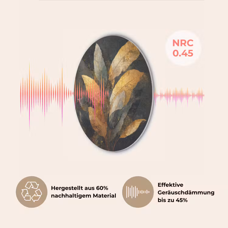 Gouden Bladcompositie – Botanische Luxe Akoestische PET Vilt - Rond klein -USP_DE