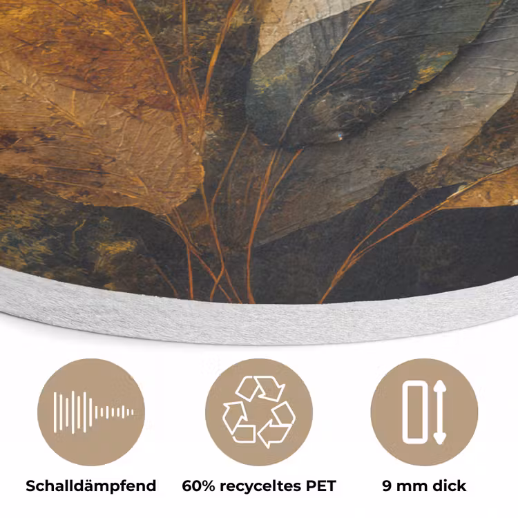 Gouden Bladcompositie – Botanische Luxe Akoestische PET Vilt - Rond klein -closeup_DE