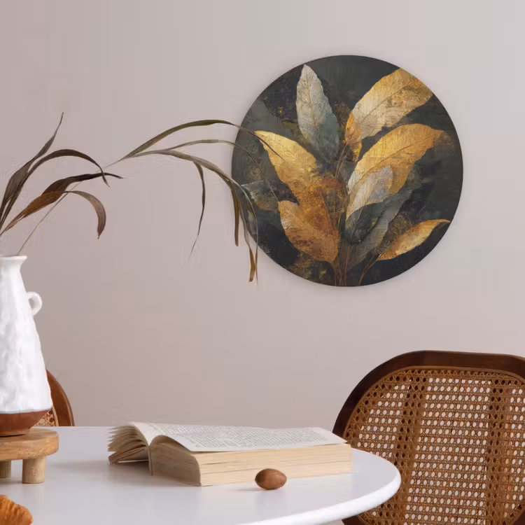 Gouden Bladcompositie – Botanische Luxe Akoestische PET Vilt - Rond klein -sfeer3
