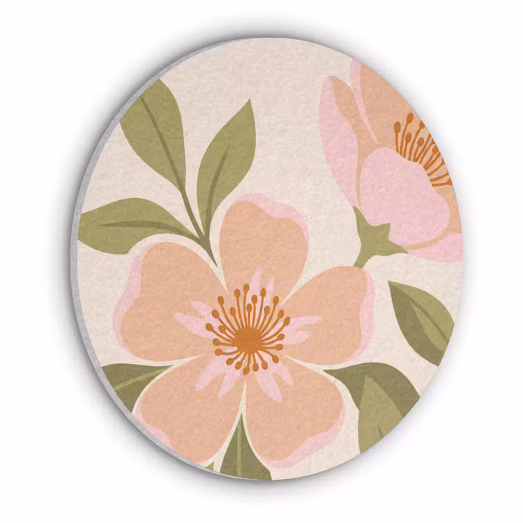 Grafisch - Bloemen - Roze Akoestische PET Vilt - Rond klein -3d