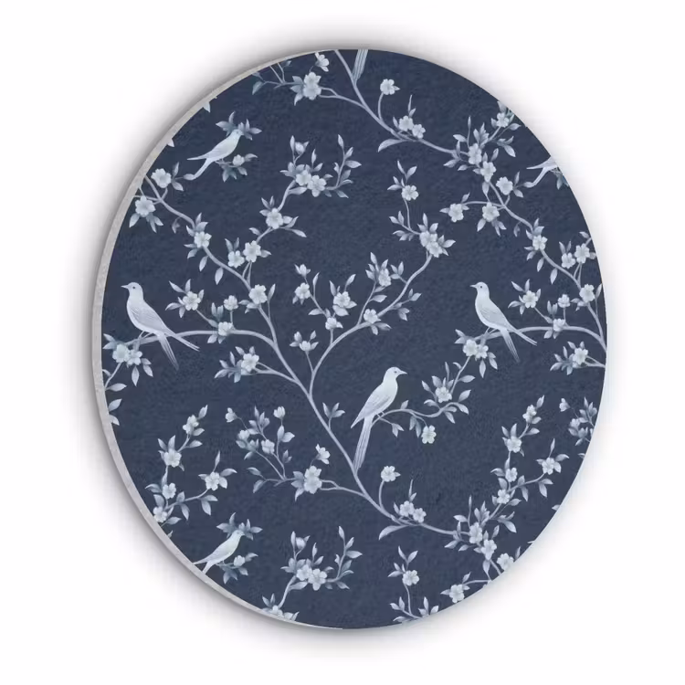 Grafisch - Bloesemtak - Blauw Akoestische PET Vilt - Rond klein 838 -3d