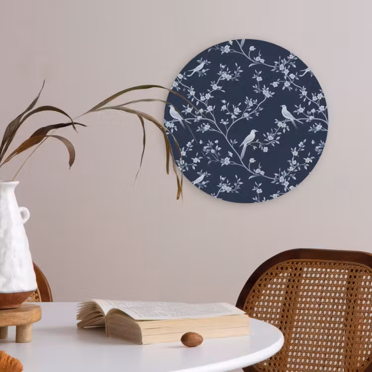 Grafisch - Bloesemtak - Blauw Akoestische PET Vilt - Rond klein 838 -sfeer3