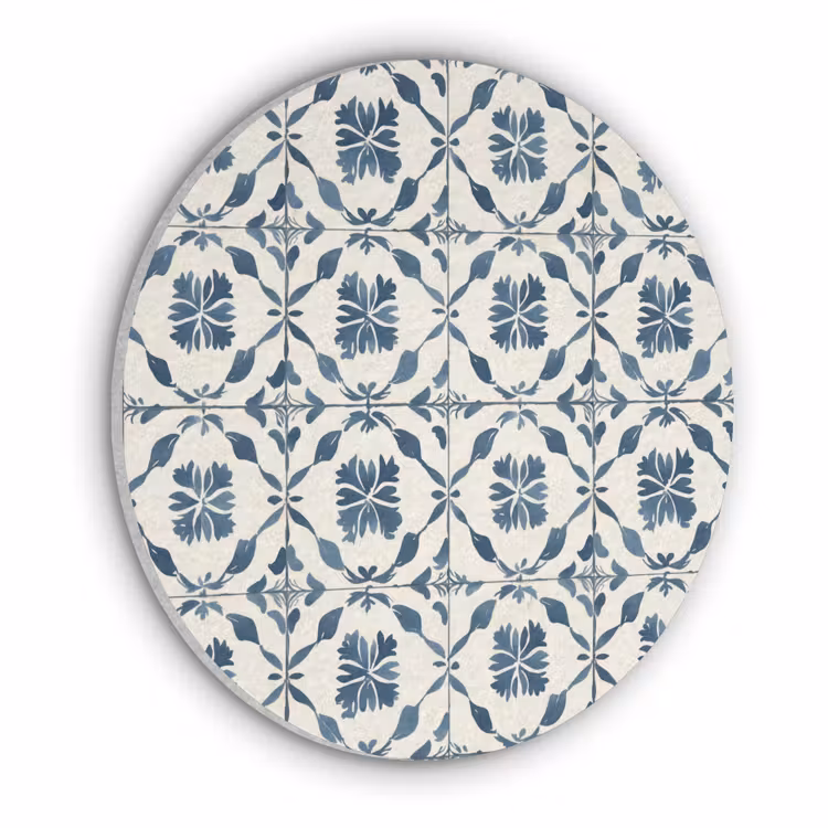Grafisch - Tegel - Blauw Akoestische PET Vilt - Rond klein 838 -3d