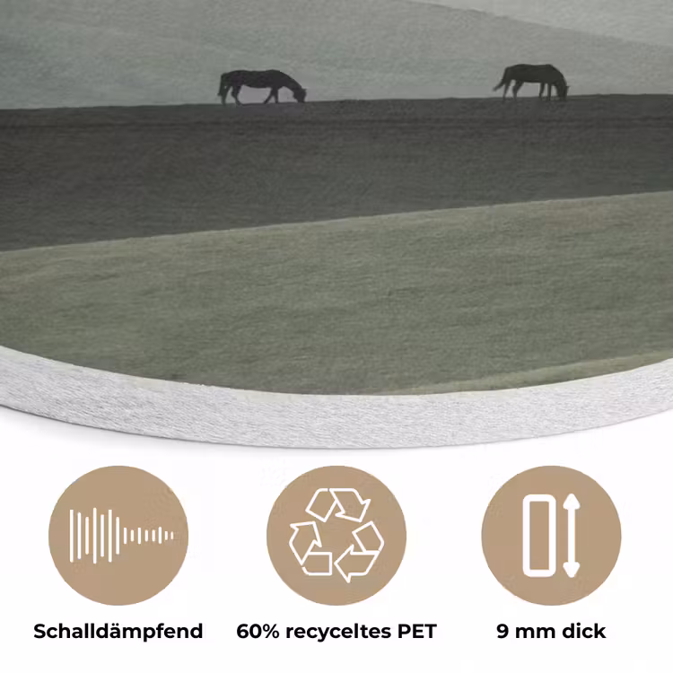 Grijs - Berg - Paarden Akoestische PET Vilt - Rond klein -closeup_DE