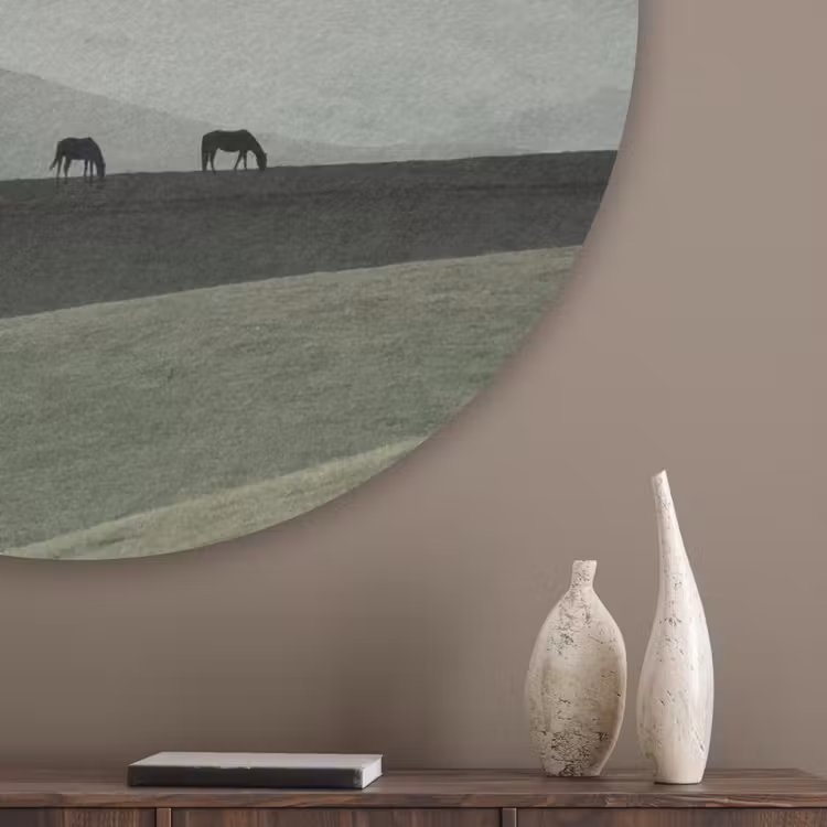 Grijs - Berg - Paarden Akoestische PET Vilt - Rond klein -sfeer5_closeup