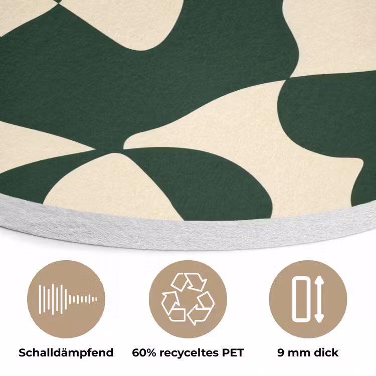 Groen - Organische vlakken - Crème Akoestische PET Vilt - Rond klein 838 -closeup_DE