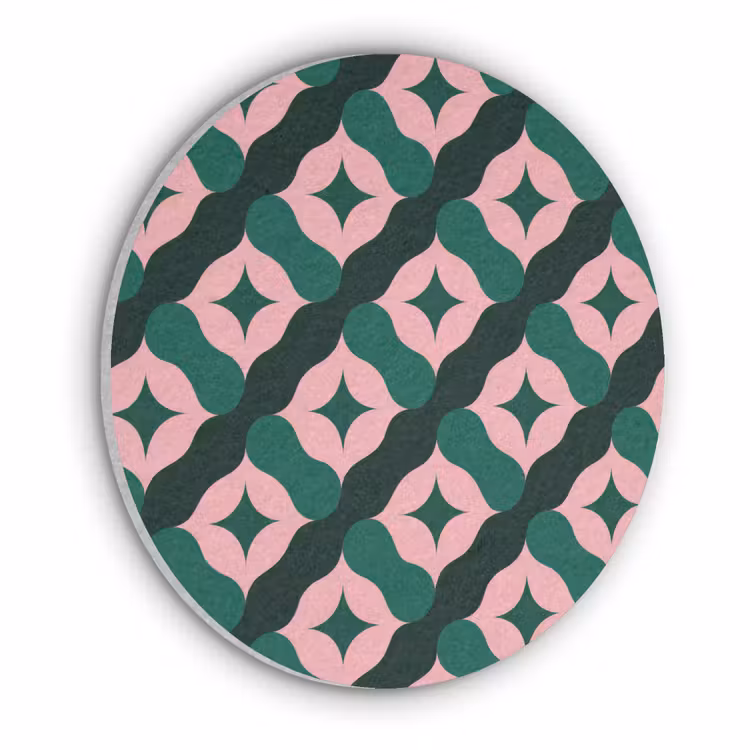 Groen - Roze - Retro - Sterren Akoestische PET Vilt - Rond klein 838 -3d