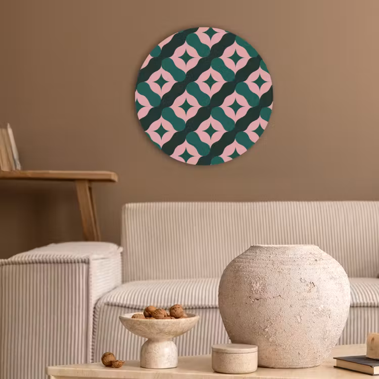 Groen - Roze - Retro - Sterren Akoestische PET Vilt - Rond klein 838 -sfeer1