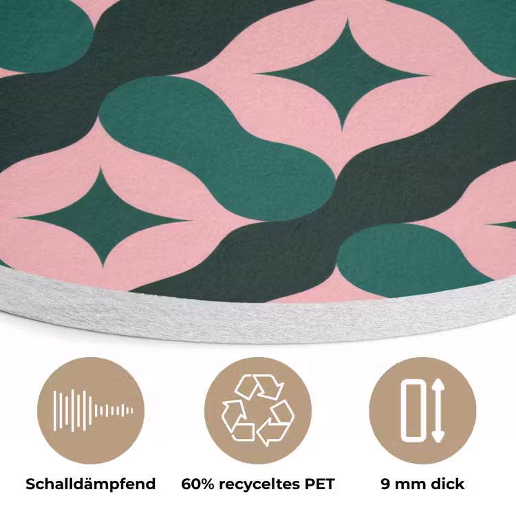 Groen - Roze - Retro - Sterren Akoestische PET Vilt - Rond klein 838 -closeup_DE