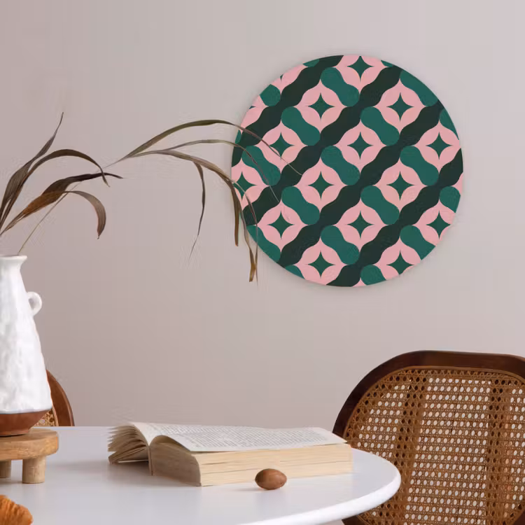 Groen - Roze - Retro - Sterren Akoestische PET Vilt - Rond klein 838 -sfeer3